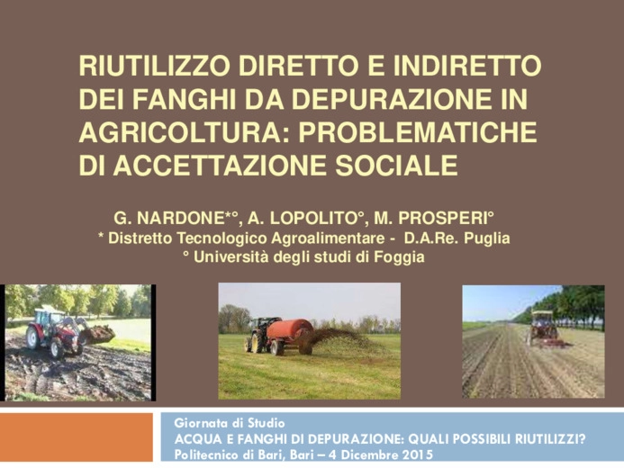 Riutilizzo diretto e indiretto dei fanghi da depurazione in agricoltura: problematiche di accettazione sociale