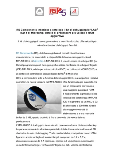 RS Components inserisce a catalogo il kit di debugging MPLAB ICD 4 di Microchip