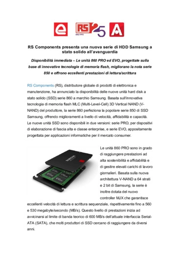 RS Components presenta una nuova serie di HDD Samsung a stato solido allavanguardia