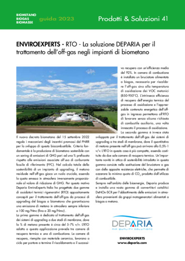RTO - La soluzione DEPARIA per il trattamento dell'off-gas negli impianti di biometano