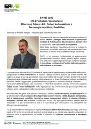 SAVE 2022 (26-27 ottobre, Veronafiere) - Ritorno al futuro: 4.0, Cobot, Automazione e  Tecnologie Additive, Predittiva