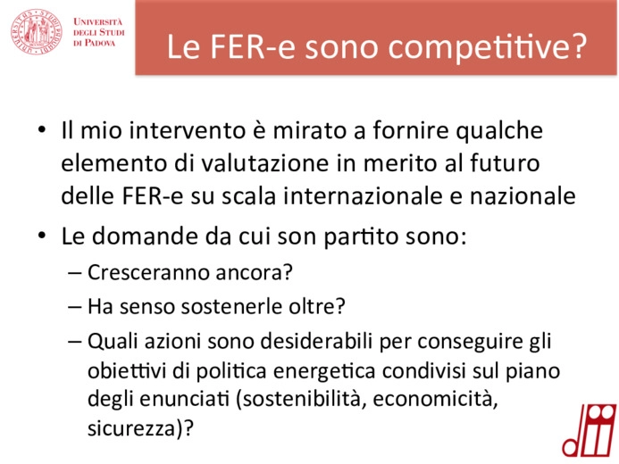 Scenario internazionale della competitivit per le FER-e