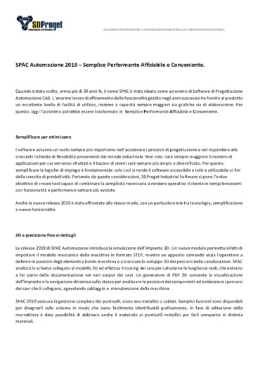 SDProget presenta: SPAC Automazione 2019 - Semplice Performante Affidabile e Conveniente.
