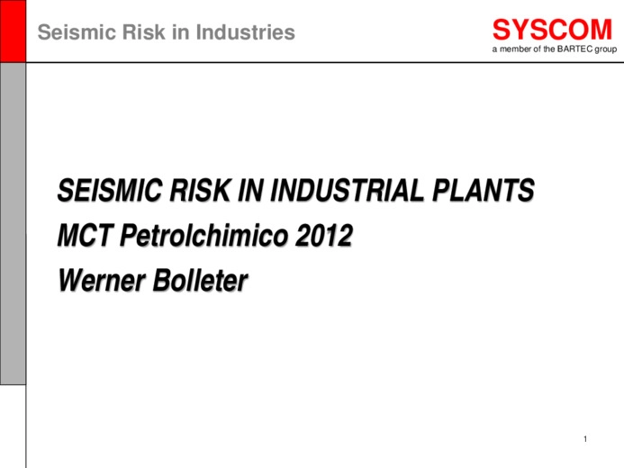 Seismic risk in industrial plants