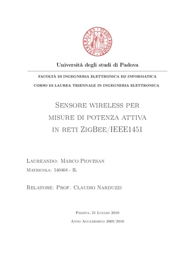 Sensore Wirless per misure di potenza attiva in reti ZigBee//IEEE1451