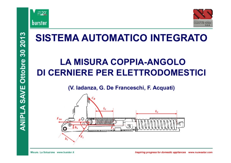 Sistema automatico integrato: la misura coppia-angolo di cerniere per elettrodomestici