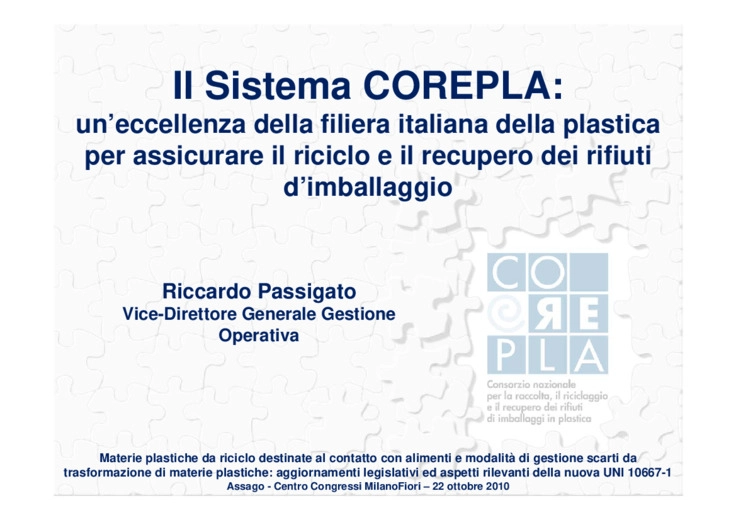 Sistema Co.Re.Pla: eccellenza della filiera italiana della plastica che assicura il riciclo dei rifiuti dimballaggio