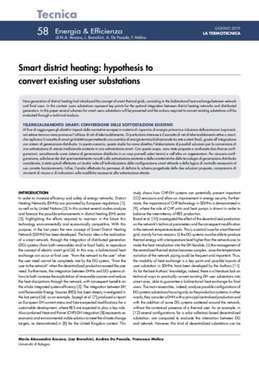Smart district heating: hypothesis to convert existing user substations Articolo