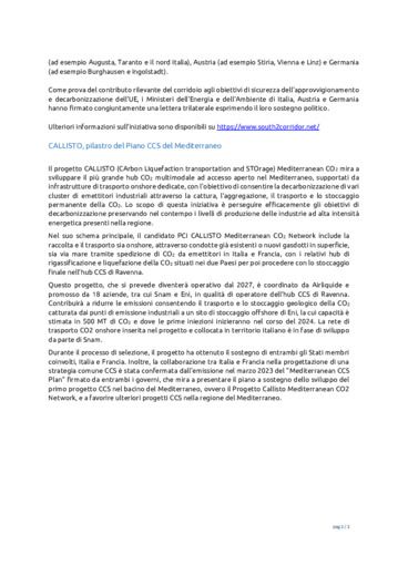 Snam: SoutH2 Corridor e Callisto Mediterranean CO2 Network confermati Progetti di Interesse Comune dell'Unione Europea