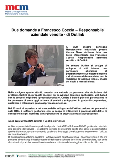 Software della manutenzione: "Due domande a Francesco Coccia - Responsabile
