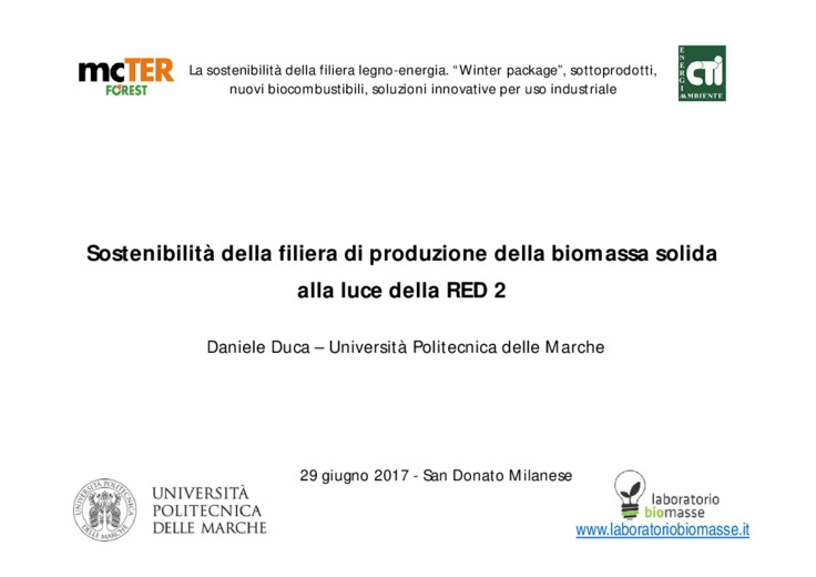 Sostenibilit della filiera di produzione della biomassa solida alla luce della RED 2
