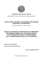 Studio del processo di tornitura di un componente per turbina in Nimonic 263: effetti microstrutturali