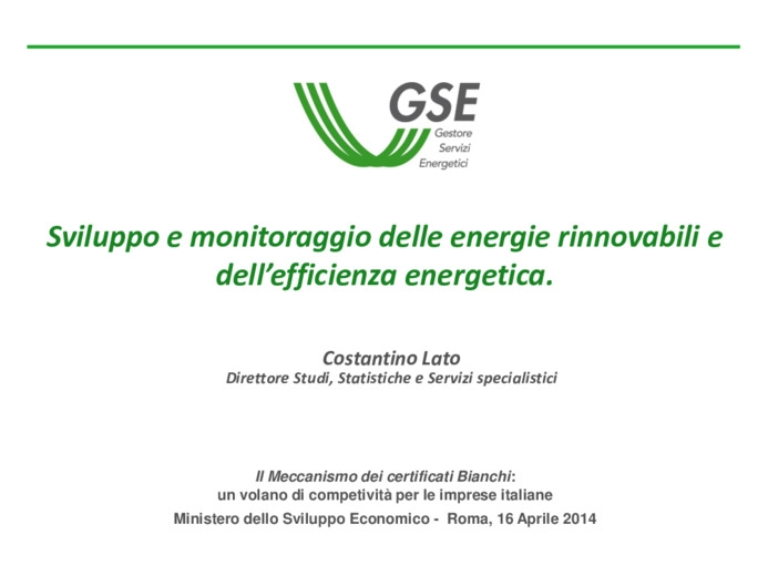 Sviluppo e monitoraggio delle energie rinnovabili e dellefficienza energetica