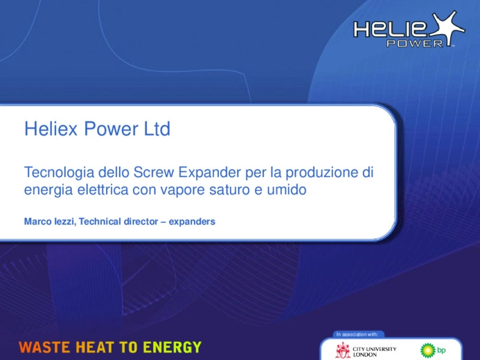 Tecnologia dello Screw Expander per la produzione di energia elettrica con vapore saturo e umido