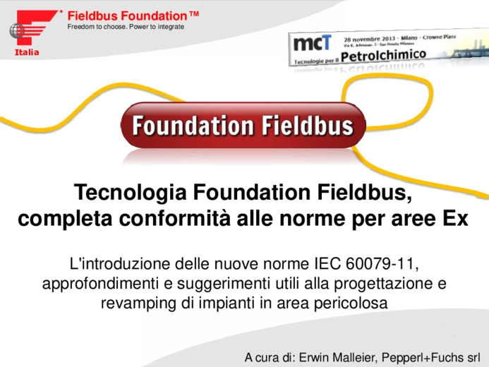 Tecnologia Foundation Fieldbus, completa compliance alle norme per aree EX