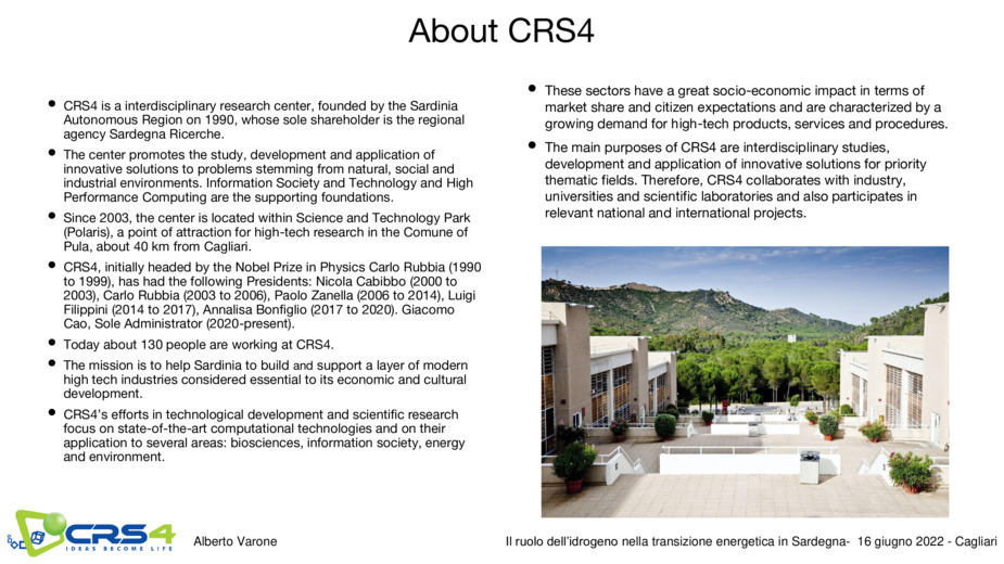 Green Hydrogen technologies at CRS4