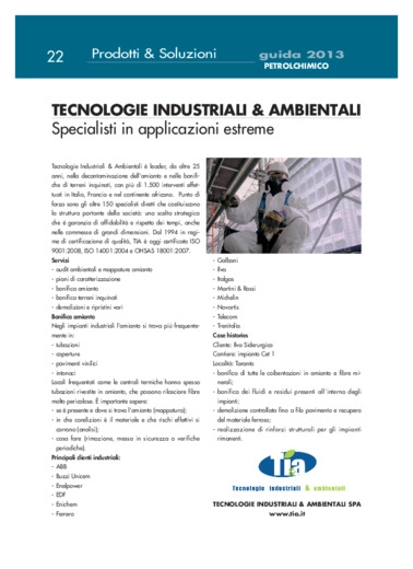 Tecnologie Industriali & Ambientali. Specialisti in applicazioni estreme