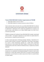 Texaco HDAX 9500 SAE 40 ottiene l'approvazione di TEDOM