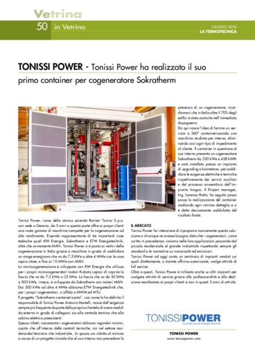 TONISSI POWER: tonissi Power ha realizzato il suo primo container per cogeneratore Sokratherm