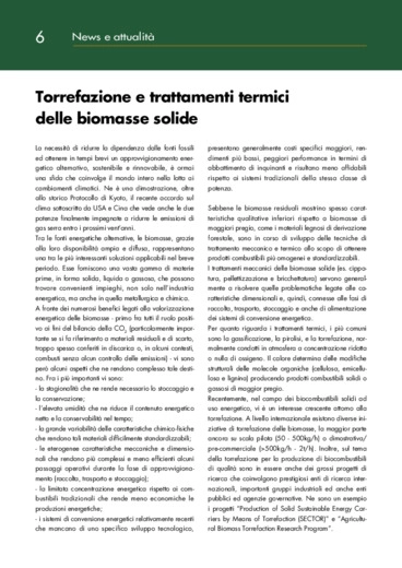 Torrefazione e trattamenti termici delle biomasse solide