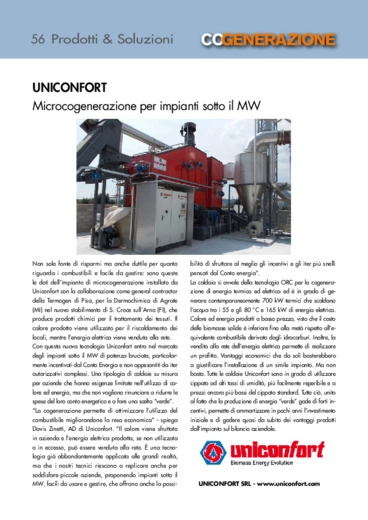 UNICONFORT. Microcogenerazione per impianti sotto il MW