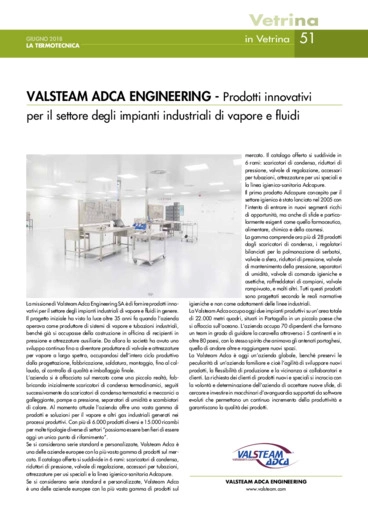 VALSTEAM ADCA ENGINEERING - Prodotti innovativi per il settore degli impianti industriali di vapore e fluidi