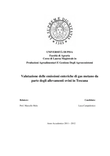 Valutazione delle emissioni enteriche di gas metano da parte degli allevamenti ovini in Toscana