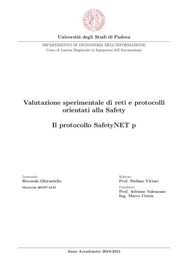 Valutazione sperimentale di reti e protocolli orientati alla Safety: il Protocollo SafetyNET p