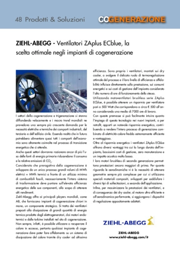 Ventilatori ZAplus ECblue, la scelta ottimale negli impianti di cogenerazione