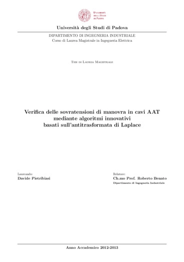 Verifica delle sovratensioni di manovra in cavi AAT tramite algoritmi innovativi basati sull'antitrasformata di Laplace