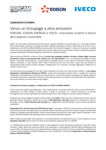 Verso un Groupage a zero emissioni - FERCAM, EDISON ENERGIA e IVECO: costruiamo insieme il futuro del trasporto sostenibile