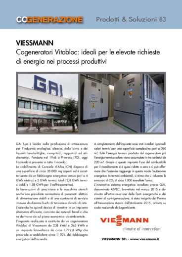 VIESSMANN. Cogeneratori Vitobloc: ideali per le elevate richieste di energia nei processi produttivi