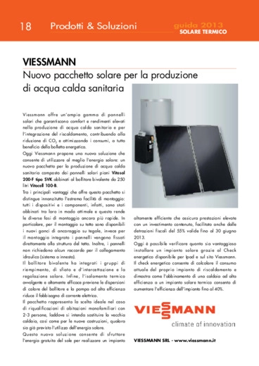 Viessmann. Nuovo pacchetto solare per la produzione di acqua calda sanitaria