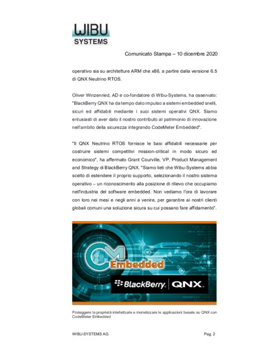 Wibu-Systems supporta il sistema operativo real-time QNX Neutrino