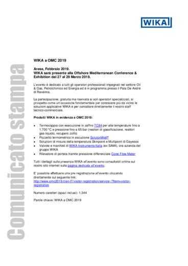 WIKA sarà presente alla Offshore Mediterranean Conference & Exhibition dal