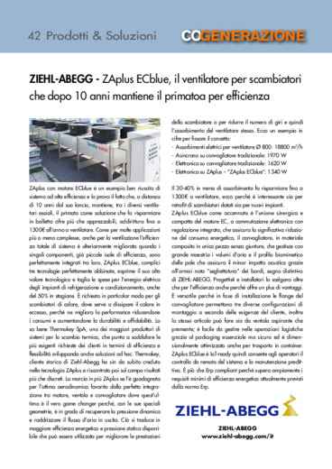 ZAplus ECblue, il ventilatore per scambiatori che dopo 10 anni mantiene il primato per efficienza